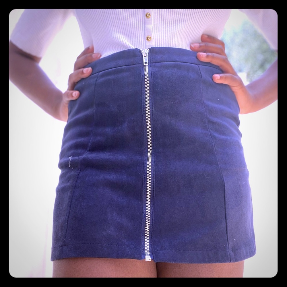 Blue suede skirt